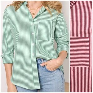 Evereve Kath Stripe Shirt, Button Down, PINK & White, Cotton - Womens Small